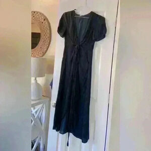 Beautiful Honey Punch M  deep blue satin wrap dress